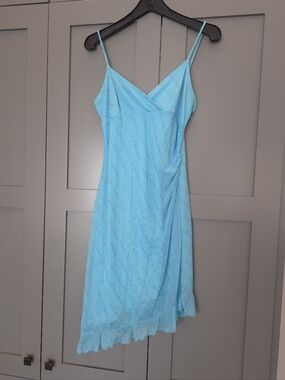 Vintage Y2K Rocket Candy Slip Dress Prom Fairy Sheer Blue Silver Glitter Medium